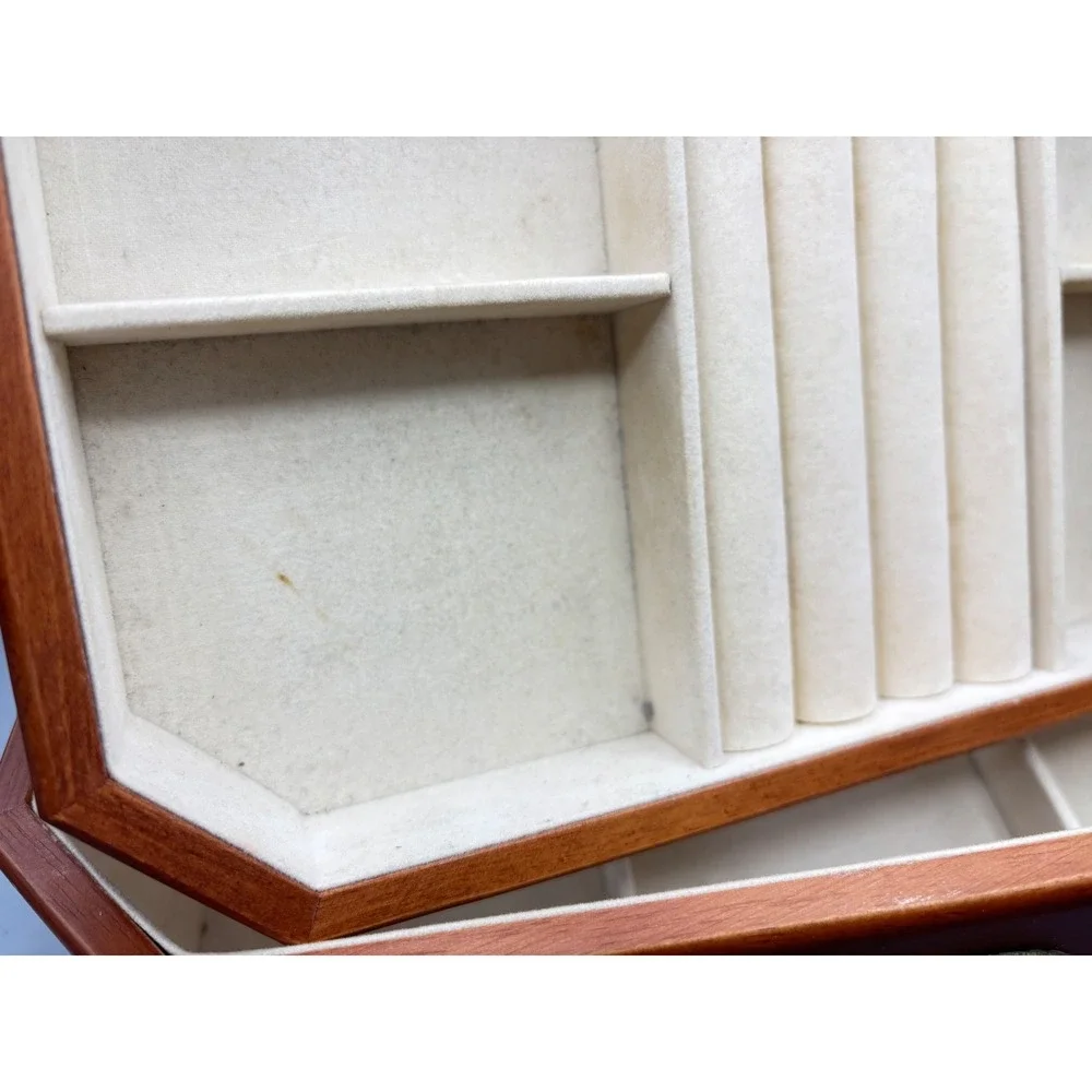 Vintage Wooden‎ Jewelry Box Insert Necklace Hooks Ring Tray Large Hinged
